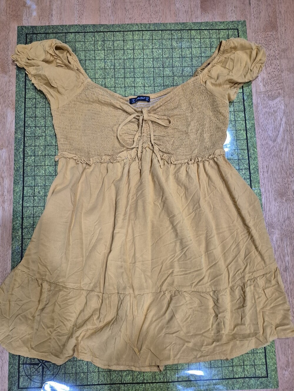 EUC Simplee Plus Mustard Yellow Smocked Tie-Front Baby Doll Mini Dress